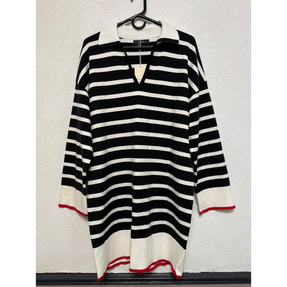 NWT Dokotoo Sweater Dress Womens L Striped Midi Viscose Preppy Yacht Style